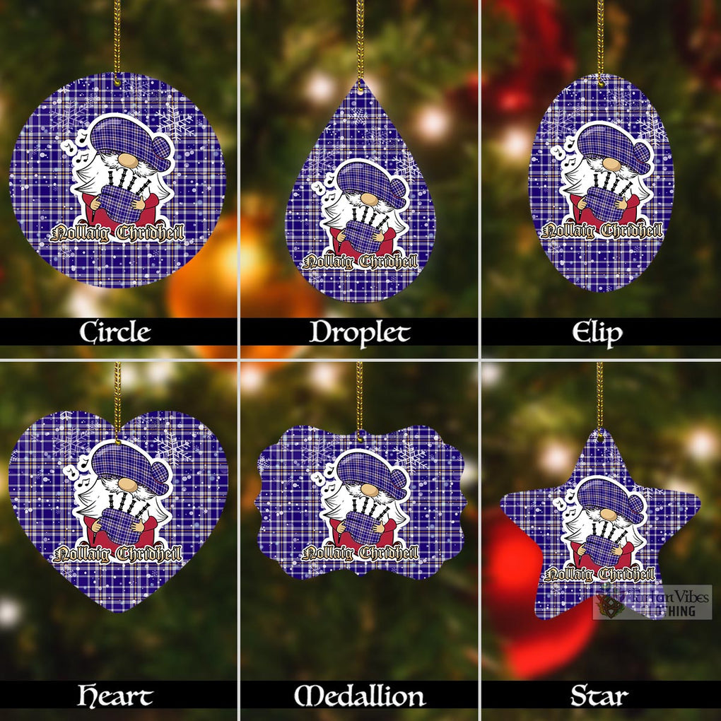 Tartan Vibes Clothing Ochterlony Tartan Christmas Aluminium Ornament with Gnome Playing Bagpipes