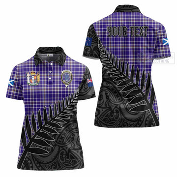 Ochterlony Crest Tartan Women's Polo Shirt with New Zealand Silver Fern Half Style