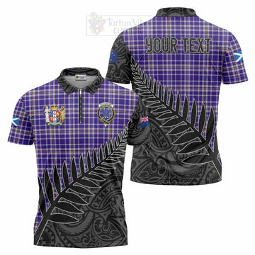 Ochterlony Crest Tartan Zipper Polo Shirt with New Zealand Silver Fern Half Style