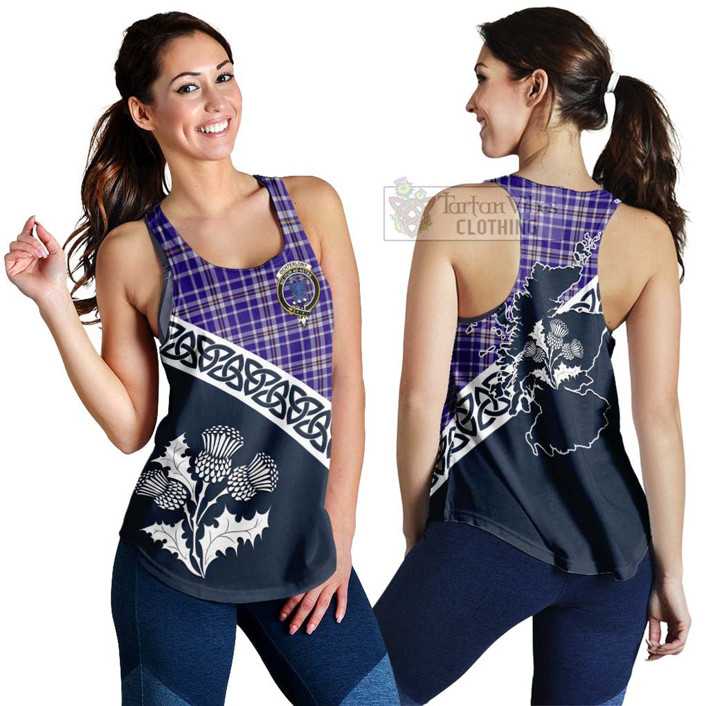 Tartan Vibes Clothing Ochterlony Tartan Women's Racerback Tanks Featuring Thistle and Scotland Map