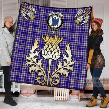 Ochterlony Tartan Quilt with Family Crest and Golden Thistle Style