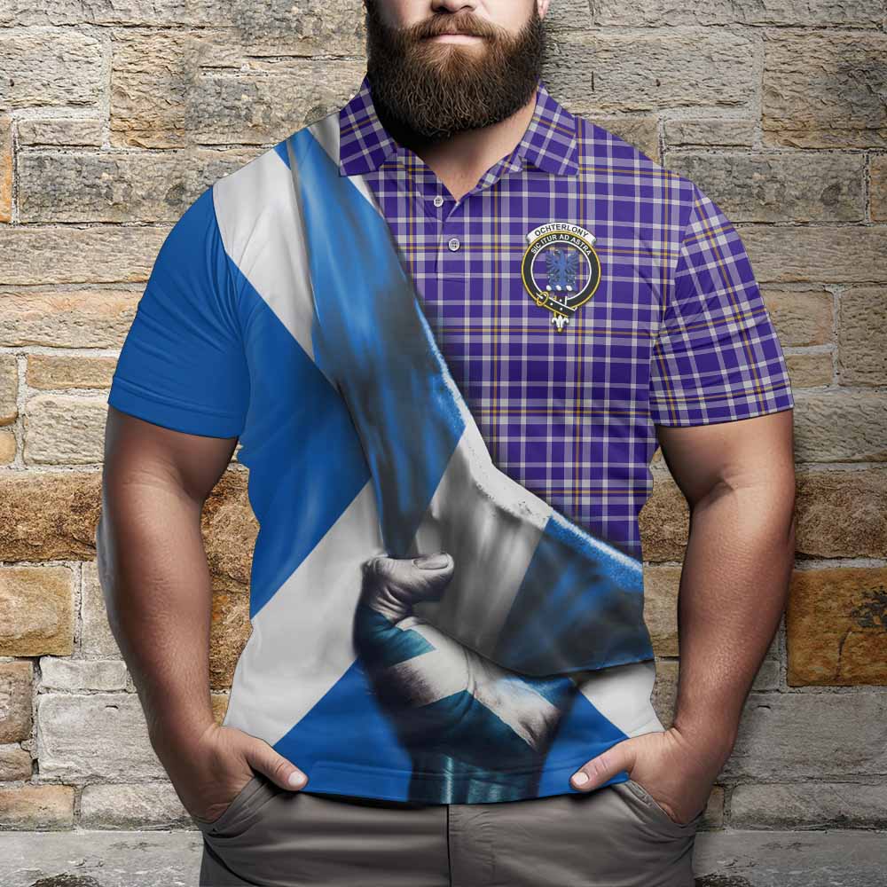 Tartan Vibes Clothing Ochterlony Tartan Polo Shirt with Family Crest Scotland Patriotic Style