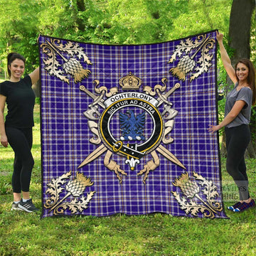 Ochterlony Tartan Quilt with Family Crest and Scottish Golden Courage Shield