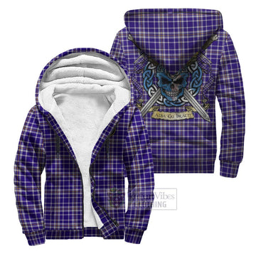 Ochterlony Tartan Sherpa Hoodie with Family Crest Celtic Skull Style