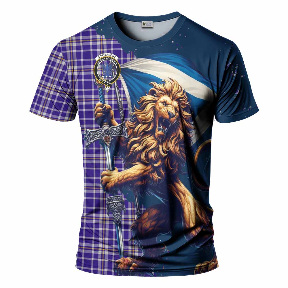 Tartan Vibes Clothing Ochterlony Tartan Family Crest T-Shirt with Scottish Majestic Lion