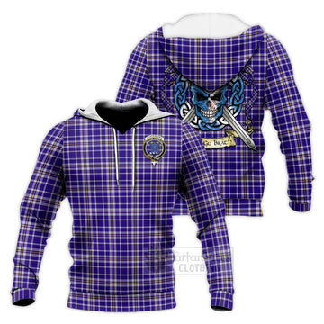 Ochterlony Tartan Knitted Hoodie with Family Crest Celtic Skull Style