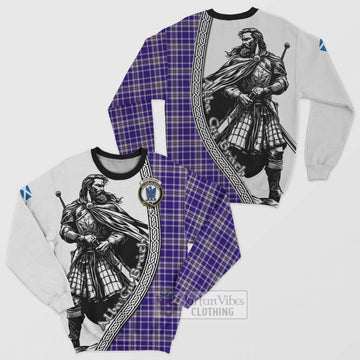 Ochterlony Tartan Clan Crest Sweatshirt with Highlander Warrior Celtic Style