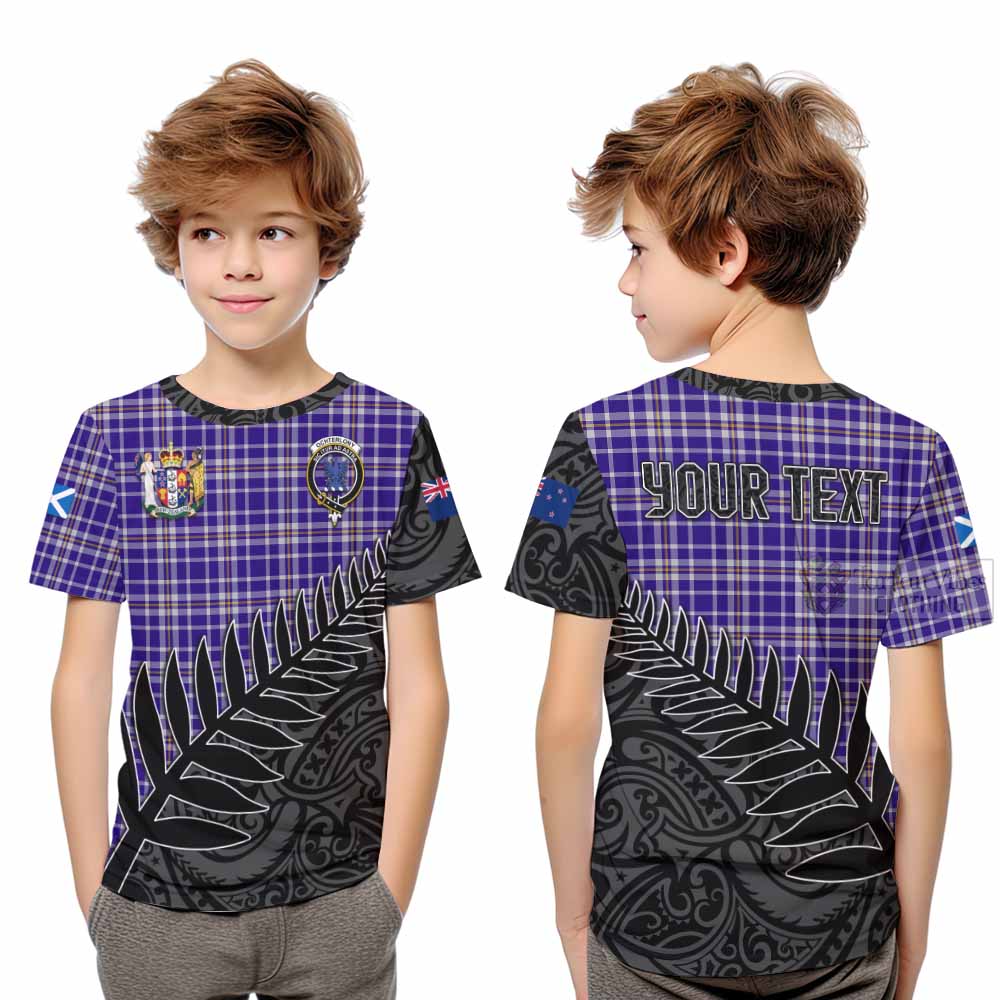 Tartan Vibes Clothing Ochterlony Crest Tartan Kid T-Shirt with New Zealand Silver Fern Half Style