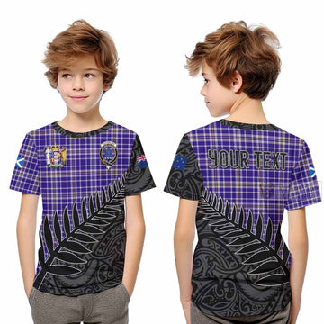 Ochterlony Crest Tartan Kid T-Shirt with New Zealand Silver Fern Half Style