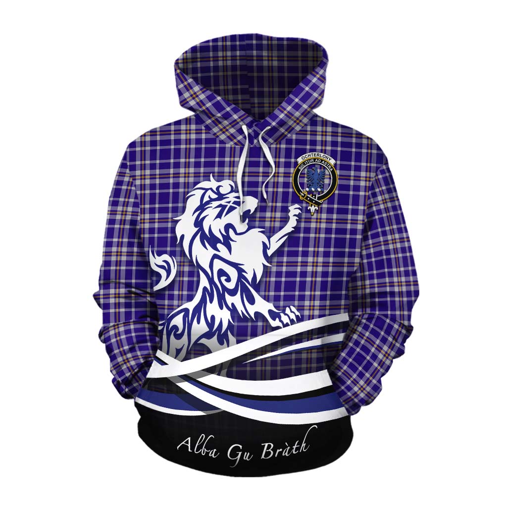 Tartan Vibes Clothing Ochterlony Tartan Cotton Hoodie with Alba Gu Brath Regal Lion Emblem