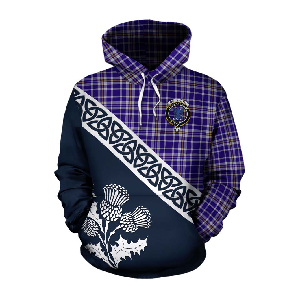 Tartan Vibes Clothing Ochterlony Tartan Cotton Hoodie Featuring Thistle and Scotland Map