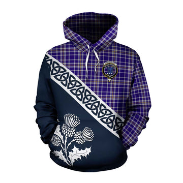 Ochterlony Tartan Cotton Hoodie Featuring Thistle and Scotland Map