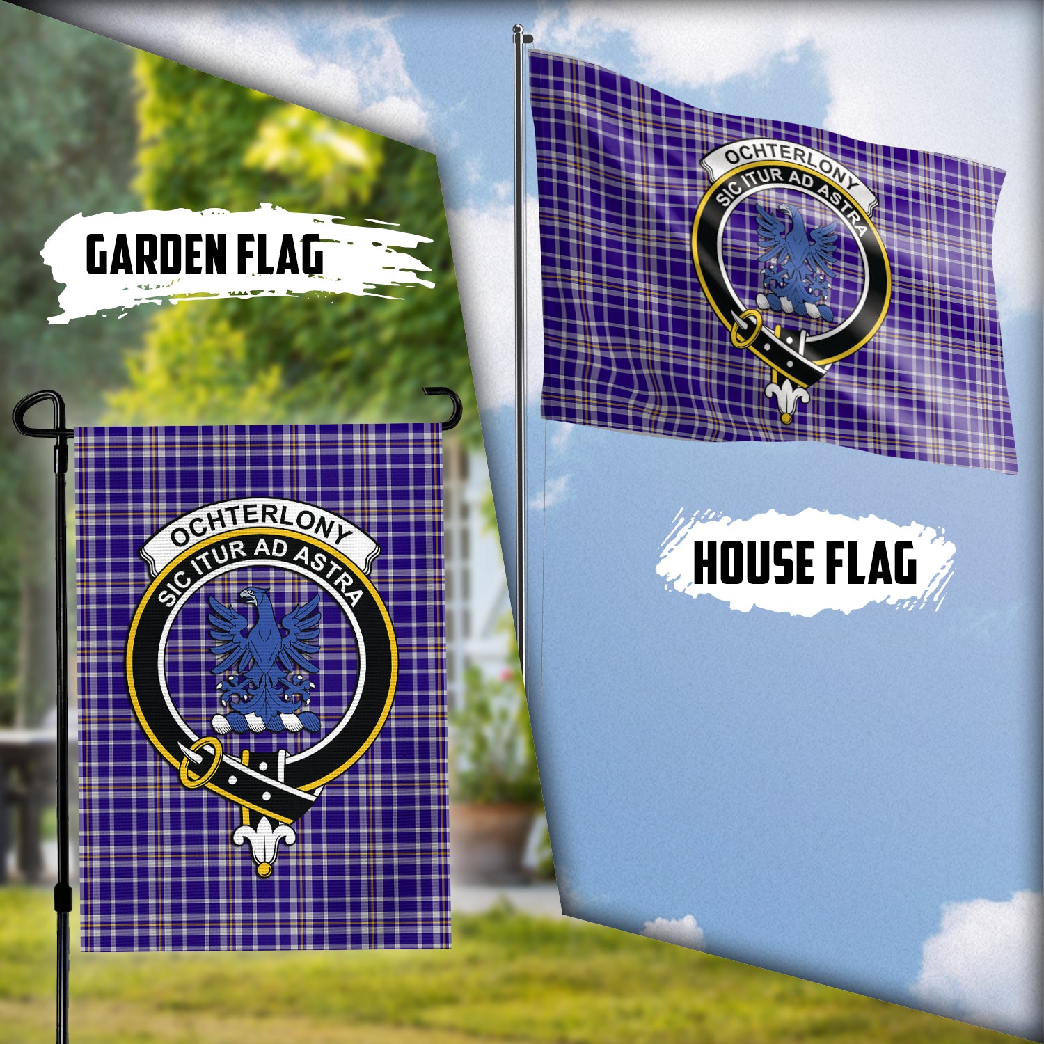 Ochterlony Tartan Flag with Family Crest Garden Flag (Vertical) - Tartan Vibes Clothing