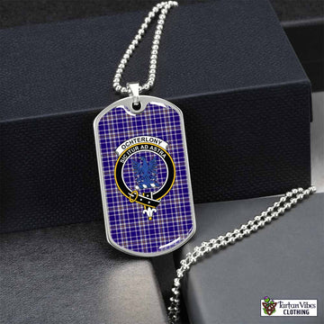 Ochterlony Tartan Dog Tag Necklace with Family Crest