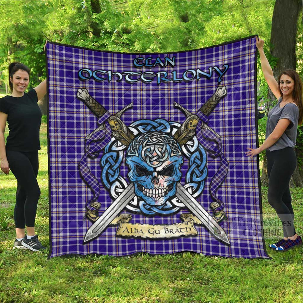 Tartan Vibes Clothing Ochterlony Tartan Quilt with Celtic Skull Alba Gu Brath Style