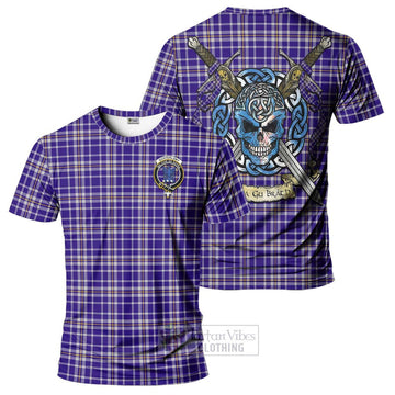 Ochterlony Tartan T-Shirt with Family Crest Celtic Skull Style