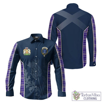 Ochterlony Tartan Long Sleeve Button Up Shirt with Family Crest and Scottish Thistle Vibes Sport Style