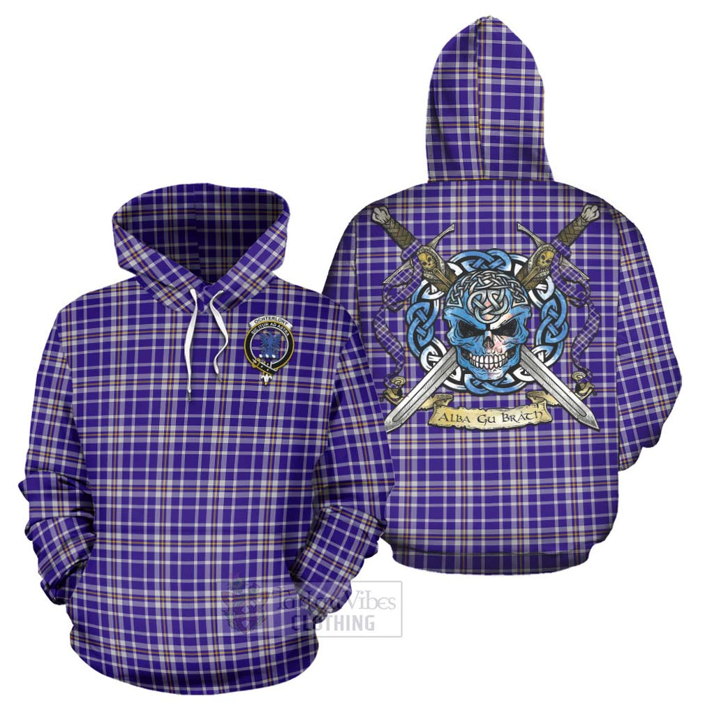 Tartan Vibes Clothing Ochterlony Tartan Hoodie with Family Crest Celtic Skull Style