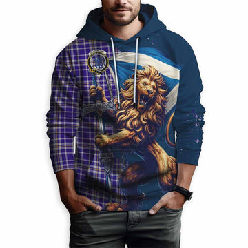 Ochterlony Tartan Family Crest Hoodie with Scottish Majestic Lion