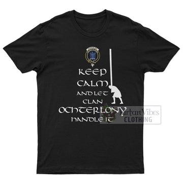 Ochterlony Clan Men's T-Shirt: Keep Calm and Let the Clan Handle It Caber Toss Highland Games Style