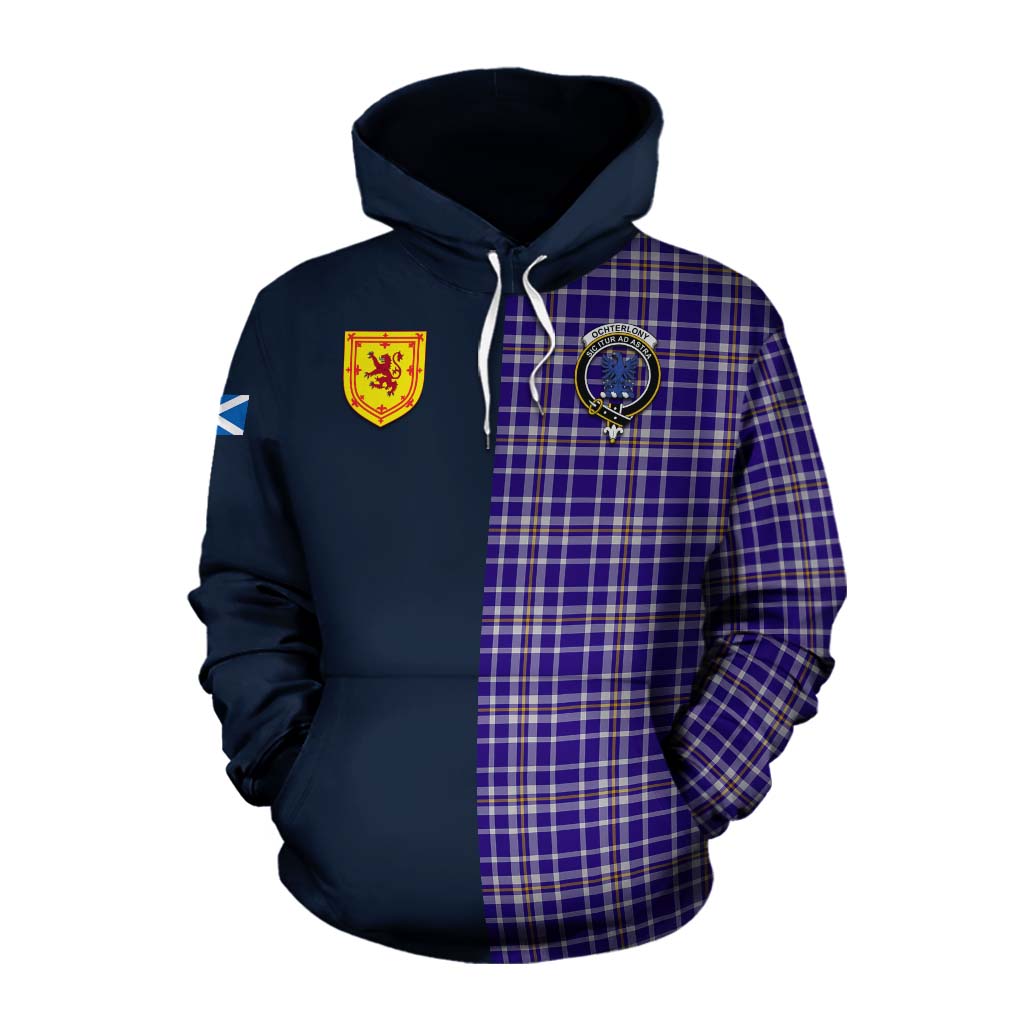 Tartan Vibes Clothing Ochterlony Tartan Cotton Hoodie Alba with Scottish Lion Royal Arm Half Style