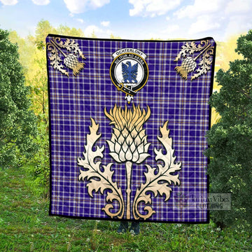 Ochterlony Tartan Quilt with Family Crest and Golden Thistle Style