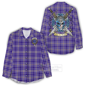 Ochterlony Tartan Women's Casual Shirt with Family Crest Celtic Skull Style