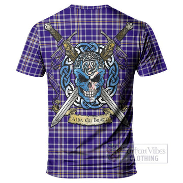 Ochterlony Tartan T-Shirt with Family Crest Celtic Skull Style