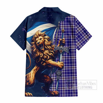 Ochterlony Tartan Family Crest Short Sleeve Button Shirt with Scottish Majestic Lion