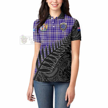 Ochterlony Crest Tartan Women's Polo Shirt with New Zealand Silver Fern Half Style