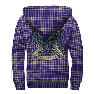 Ochterlony Tartan Sherpa Hoodie with Family Crest Celtic Skull Style