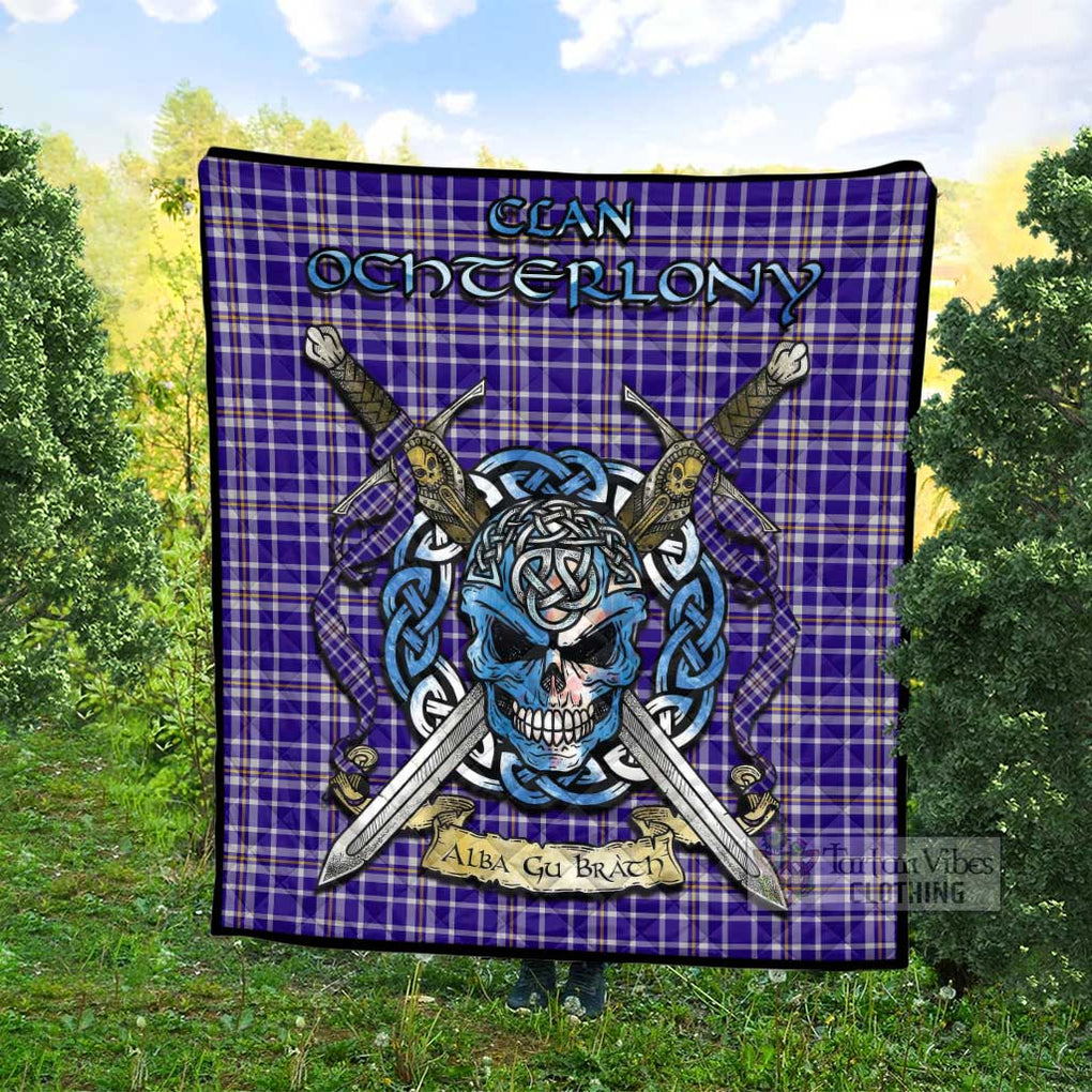 Tartan Vibes Clothing Ochterlony Tartan Quilt with Celtic Skull Alba Gu Brath Style