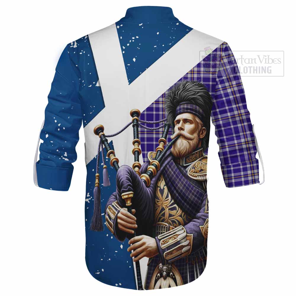 Tartan Vibes Clothing Ochterlony Tartan Ghillie Kilt Shirt with Family Crest Scottish Bagpiper Vibes