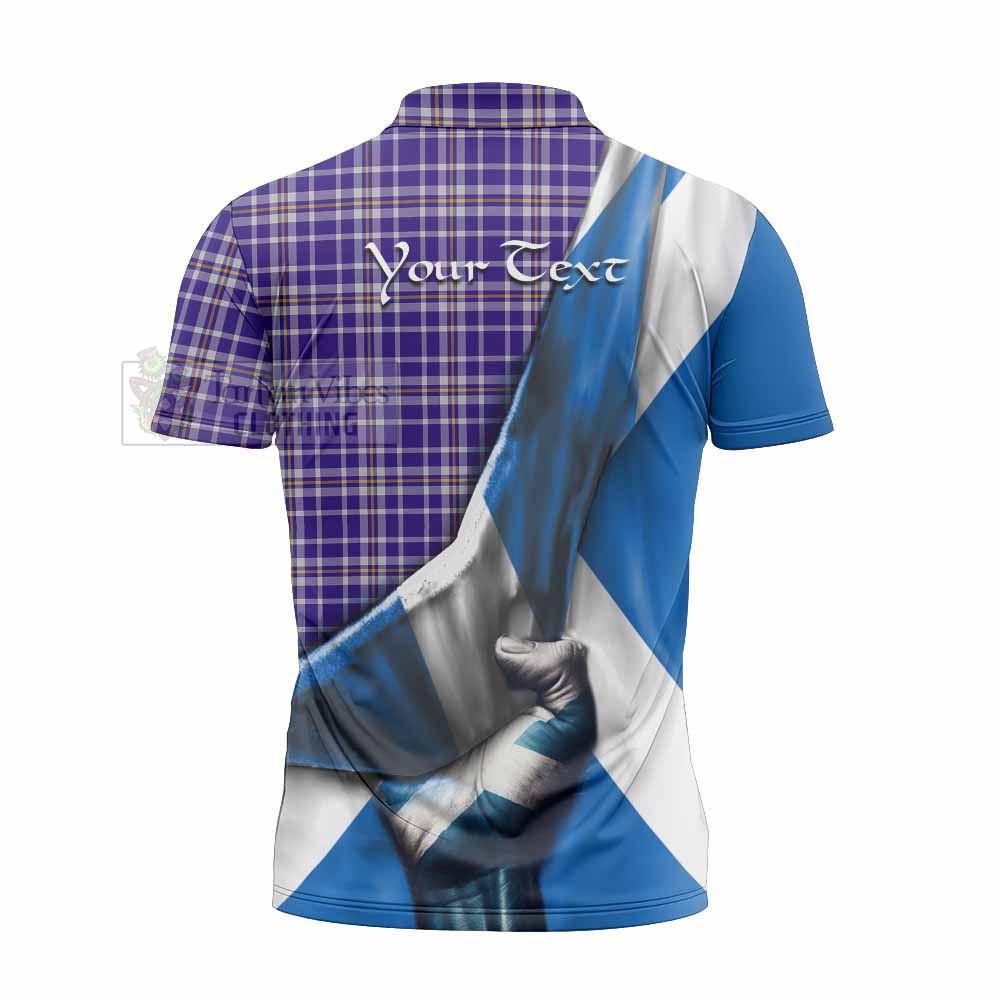 Tartan Vibes Clothing Ochterlony Tartan Zipper Polo Shirt with Family Crest Scotland Patriotic Style