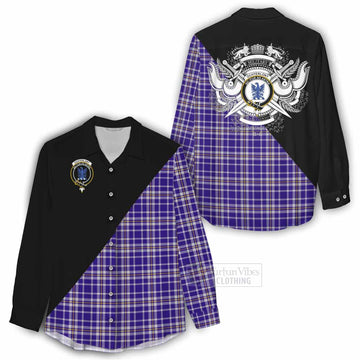 Ochterlony Tartan Women's Casual Shirt with Family Crest and Military Logo Style