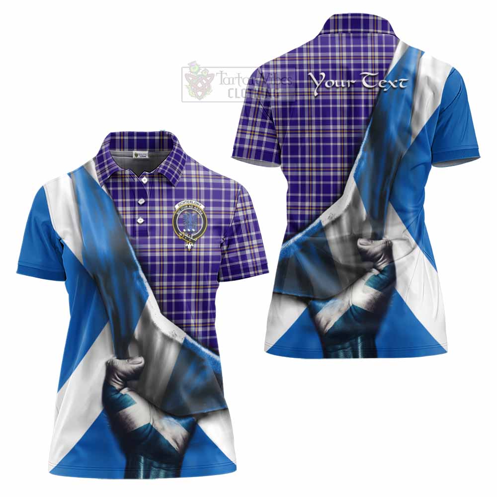 Tartan Vibes Clothing Ochterlony Tartan Women's Polo Shirt with Family Crest Scotland Patriotic Style