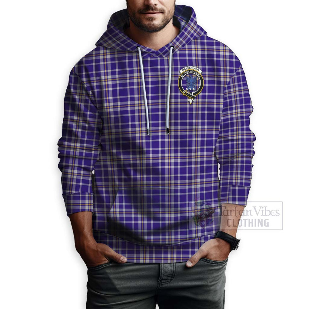 Tartan Vibes Clothing Ochterlony Tartan Hoodie with Family Crest and Bearded Skull Holding Bottles of Whiskey