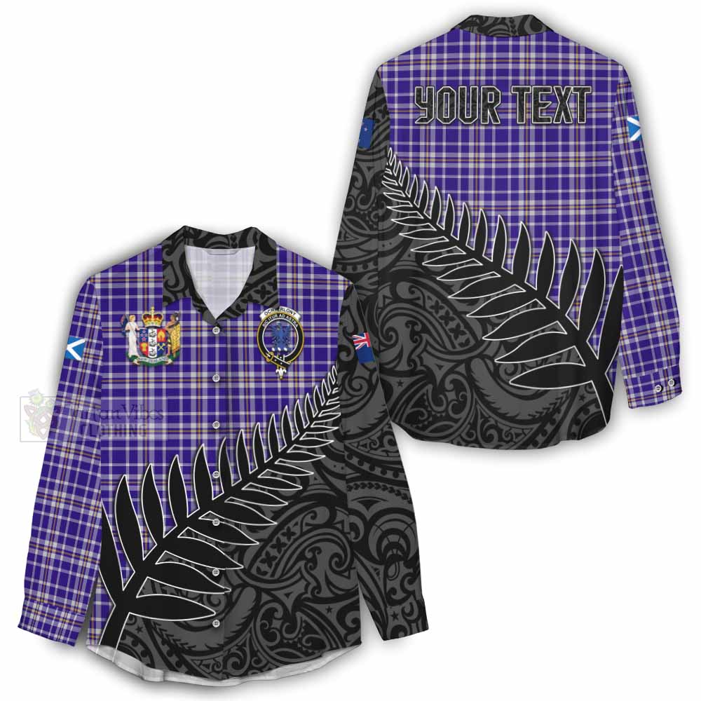 Tartan Vibes Clothing Ochterlony Crest Tartan Women's Casual Shirt with New Zealand Silver Fern Half Style