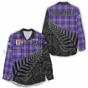 Ochterlony Crest Tartan Women's Casual Shirt with New Zealand Silver Fern Half Style