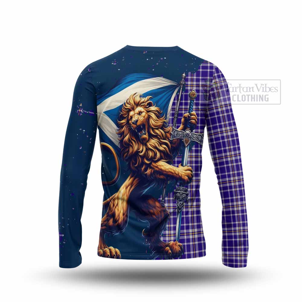 Tartan Vibes Clothing Ochterlony Tartan Family Crest Long Sleeve T-Shirt with Scottish Majestic Lion