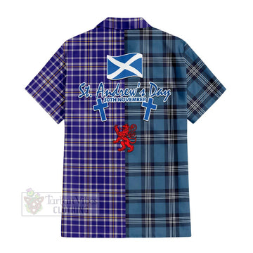 Ochterlony Tartan Hawaiian Shirt Happy St. Andrew's Day Half Tartan Style - Tartan Vibes Clothing