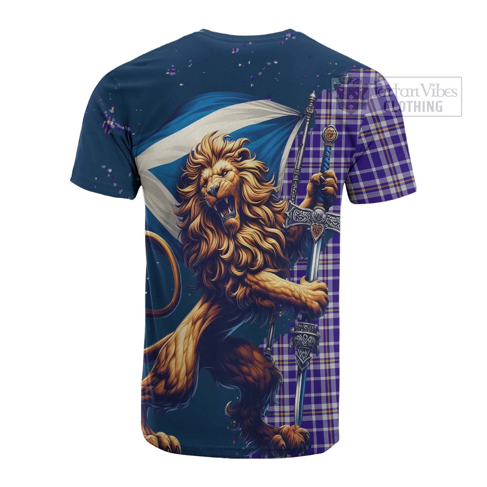 Tartan Vibes Clothing Ochterlony Tartan Family Crest Cotton T-shirt with Scottish Majestic Lion