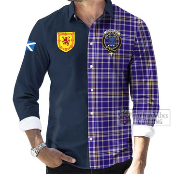 Ochterlony Tartan Long Sleeve Button Shirt Alba with Scottish Lion Royal Arm Half Style