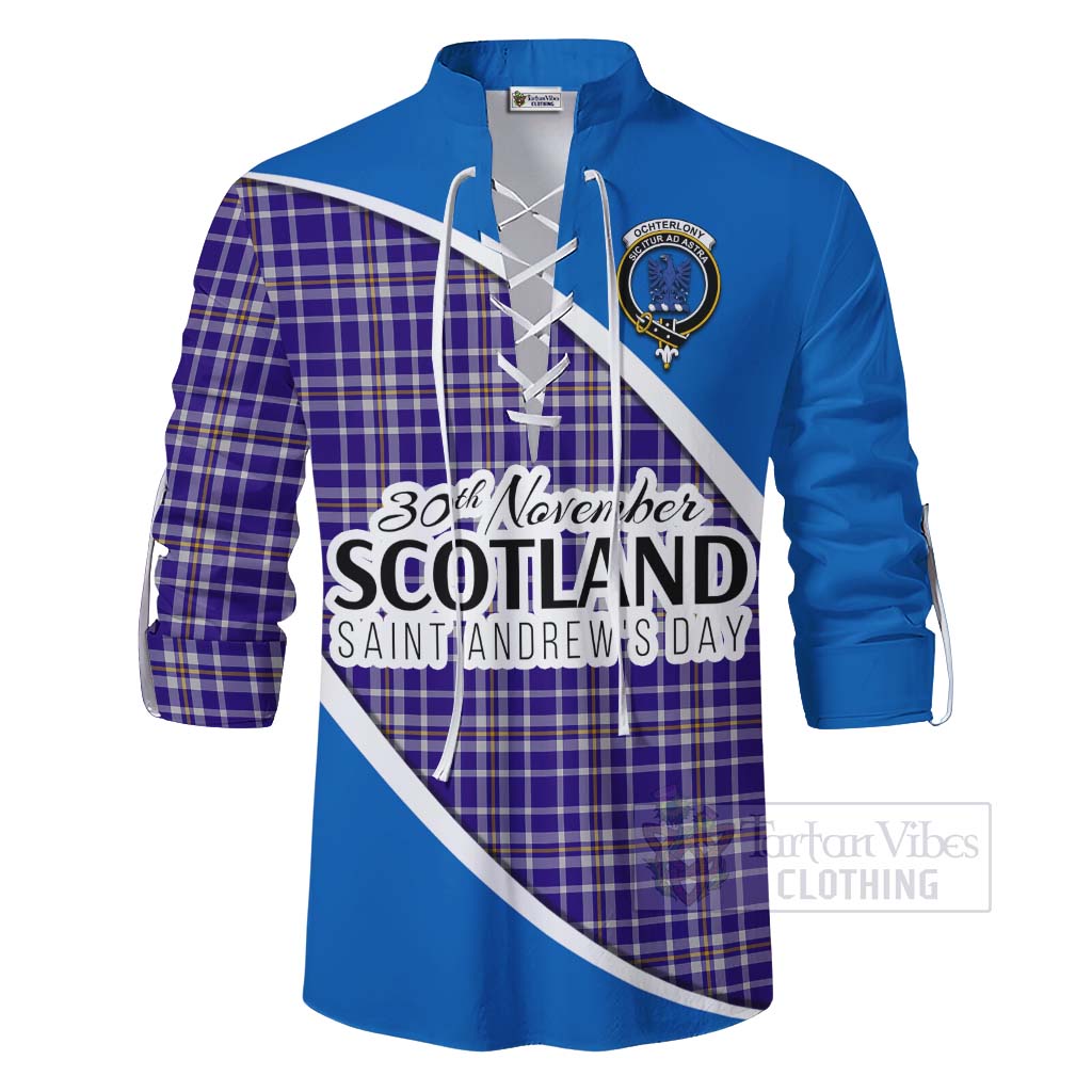 Tartan Vibes Clothing Ochterlony Family Crest Tartan Ghillie Kilt Shirt Celebrate Saint Andrew's Day in Style