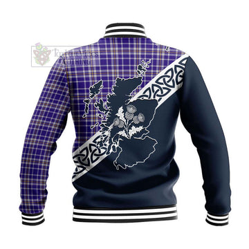 Ochterlony Tartan Baseball Jacket Featuring Thistle and Scotland Map