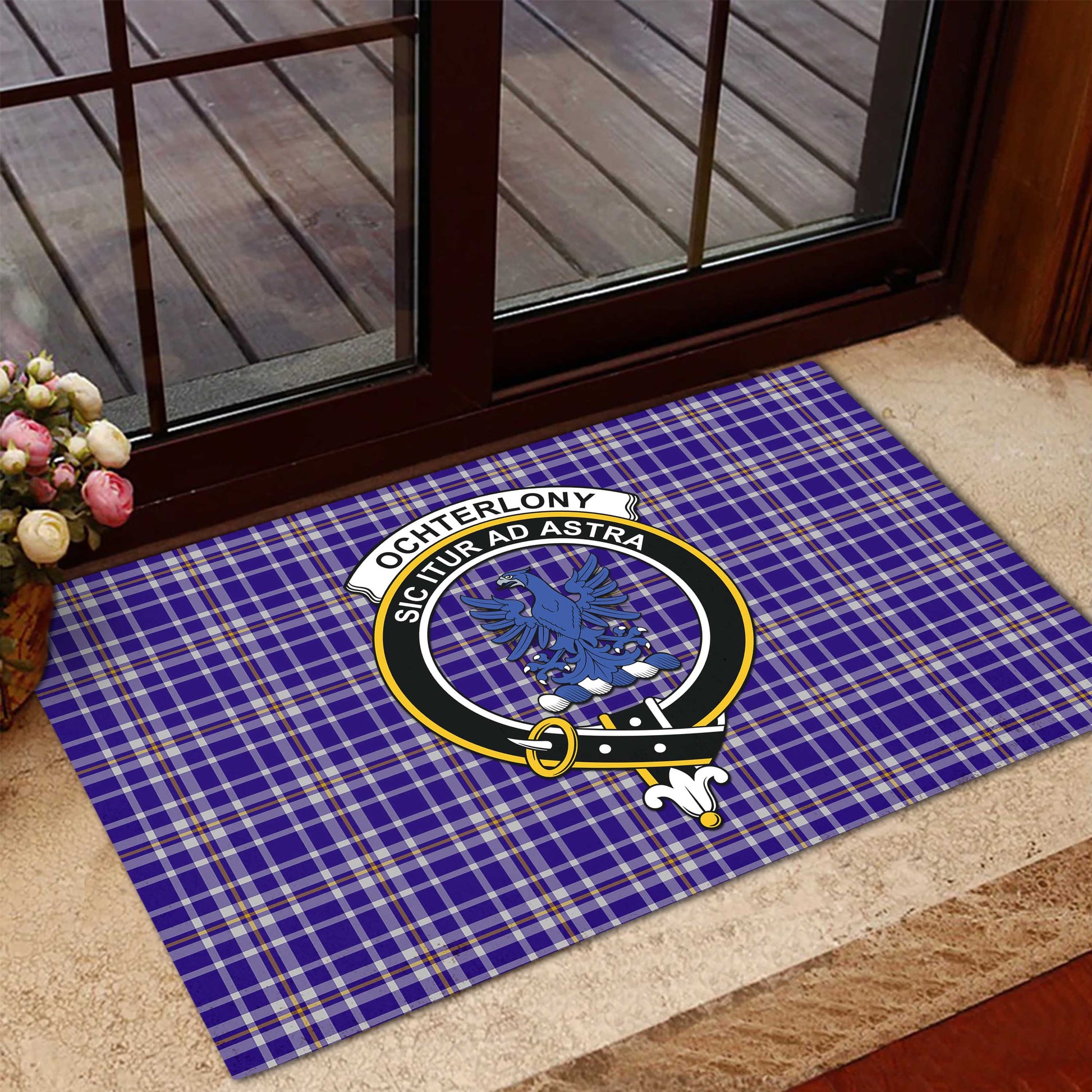 Ochterlony Tartan Door Mat with Family Crest - Tartanvibesclothing