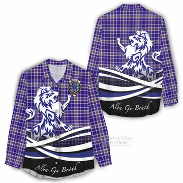 Ochterlony Tartan Women's Casual Shirt with Alba Gu Brath Regal Lion Emblem