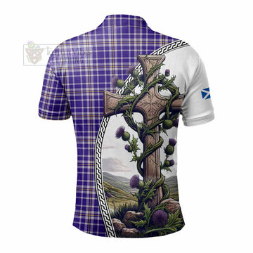 Ochterlony Tartan Polo Shirt with Family Crest and St. Andrew's Cross Accented by Thistle Vines