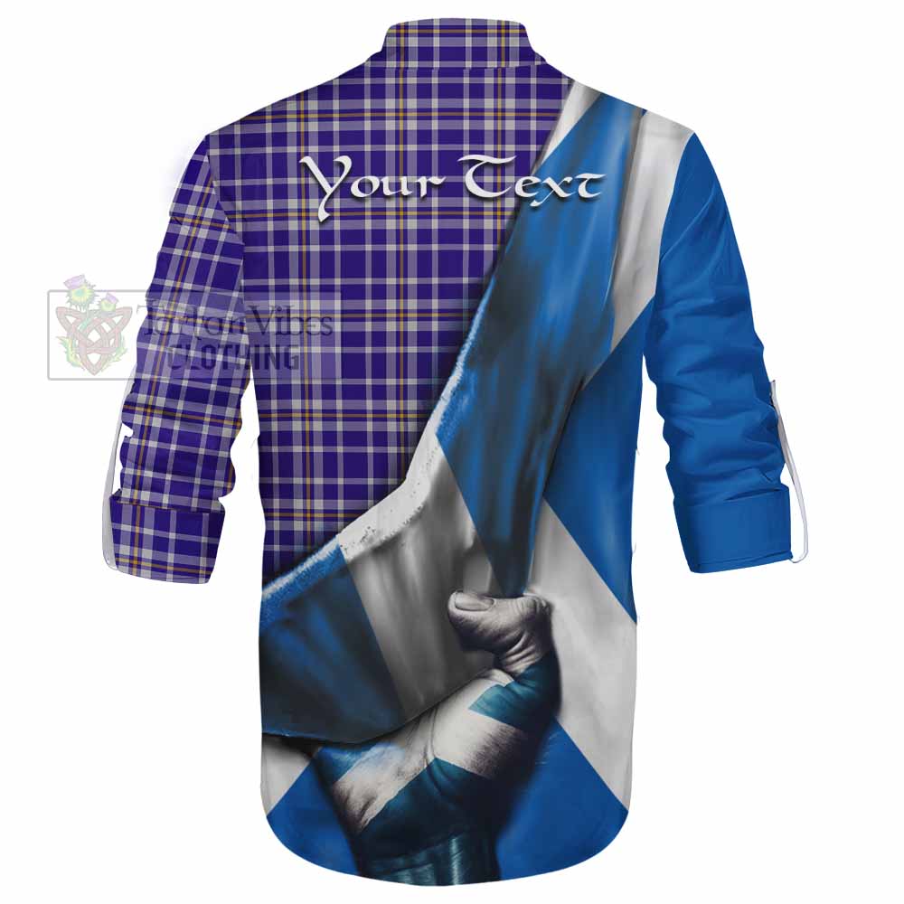 Tartan Vibes Clothing Ochterlony Tartan Ghillie Kilt Shirt with Family Crest Scotland Patriotic Style