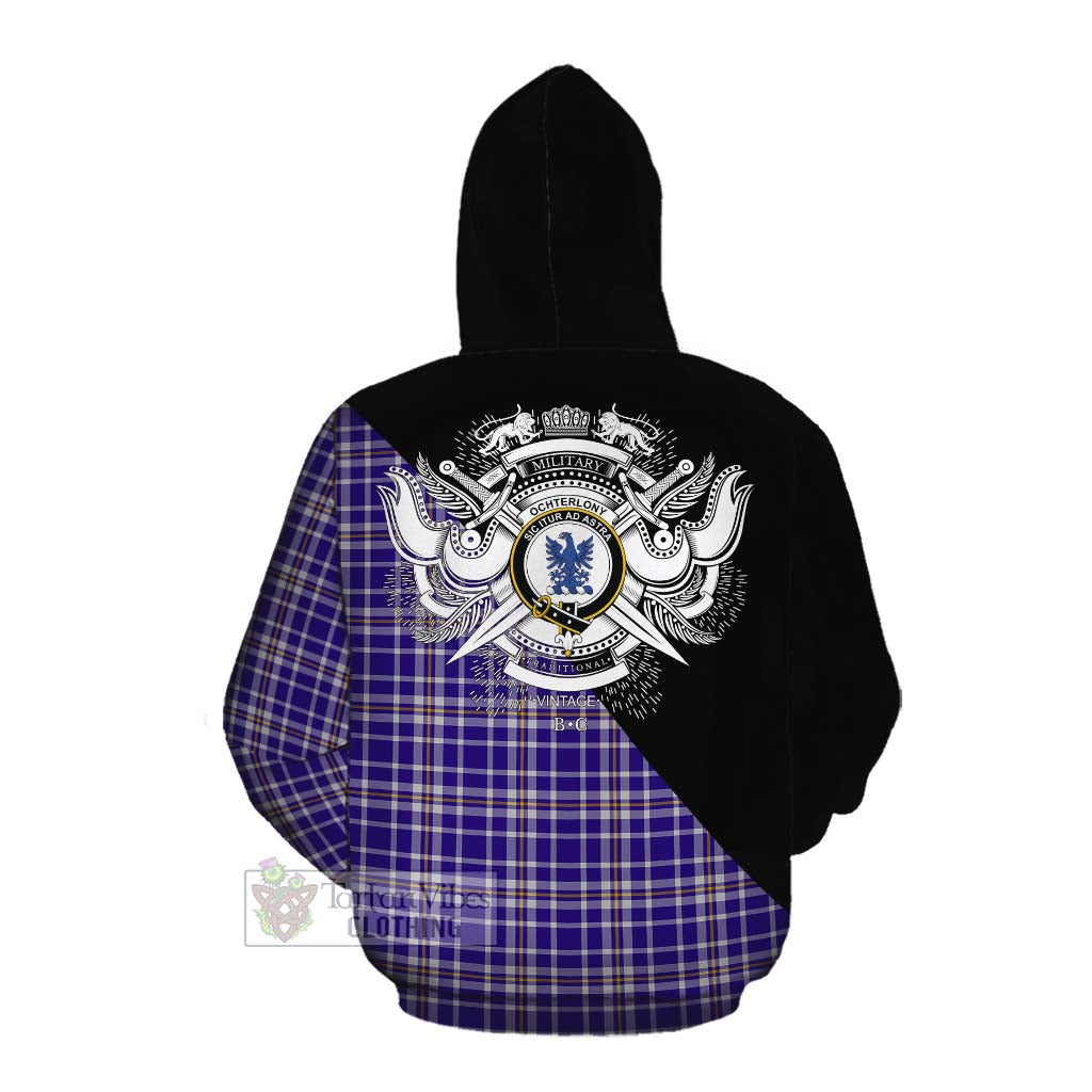 Tartan Vibes Clothing Ochterlony Tartan Cotton Hoodie with Family Crest and Military Logo Style